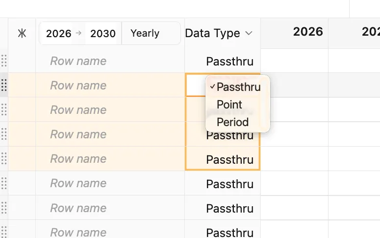 Multiple row data type setting