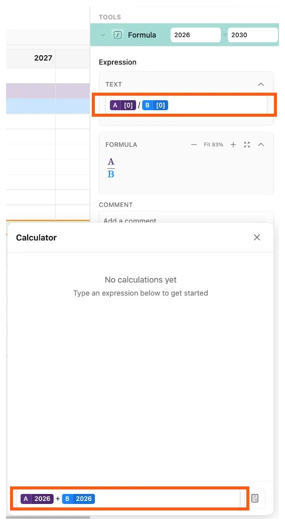 Formula tool and calculator formula boxes